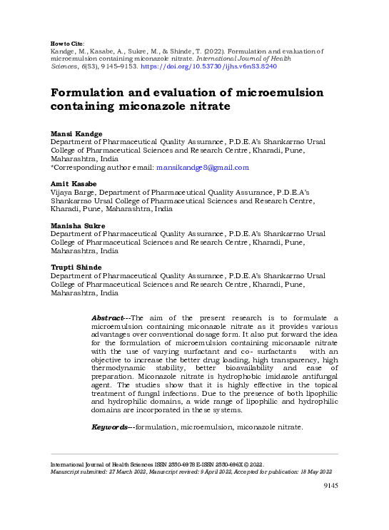 (PDF) Formulation and evaluation of microemulsion containing miconazole ...