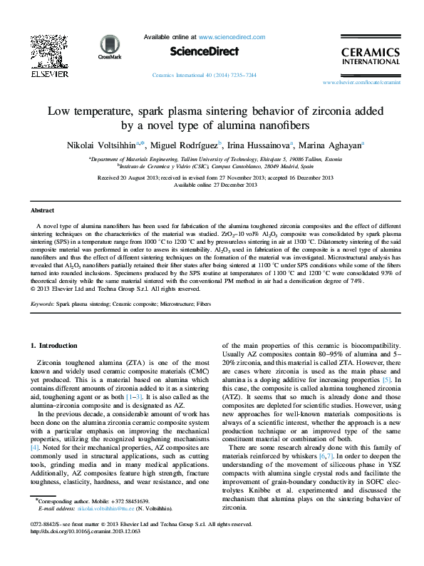 (PDF) Low temperature, spark plasma sintering behavior of zirconia ...