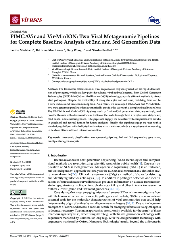 PIMGAVir and Vir-MinION: Two Viral Metagenomic Pipelines for Complete Baseline Analysis of 2nd and 3rd Generation Data