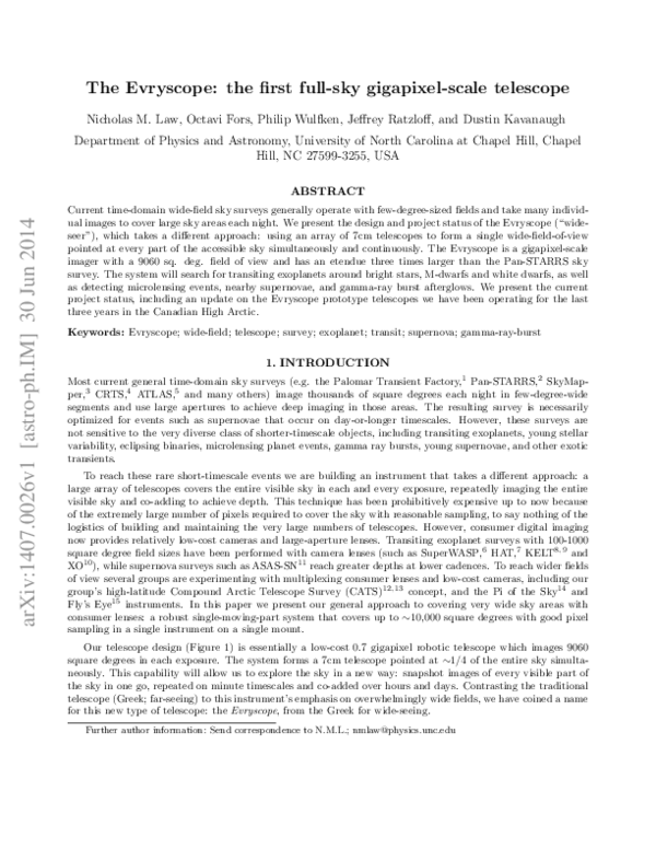 (PDF) The Evryscope: the first full-sky gigapixel-scale telescope