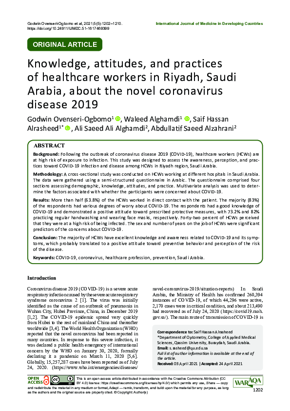 (PDF) Knowledge, attitudes, and practices of healthcare workers in ...