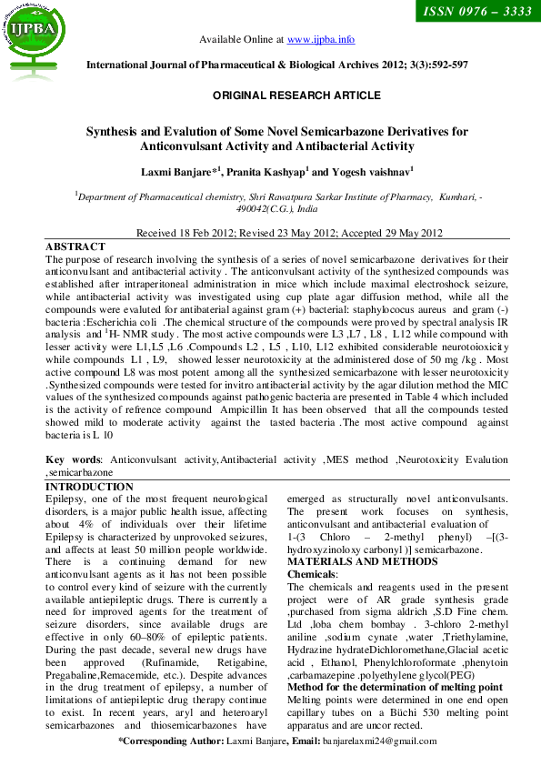 (PDF) *Corresponding Synthesis and Evalution of Some Novel ...