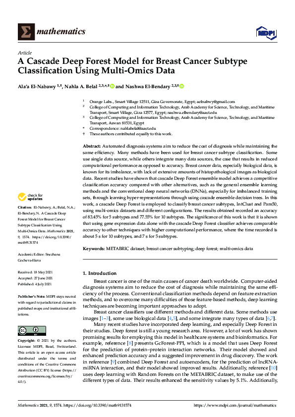 (PDF) A Cascade Deep Forest Model for Breast Cancer Subtype ...