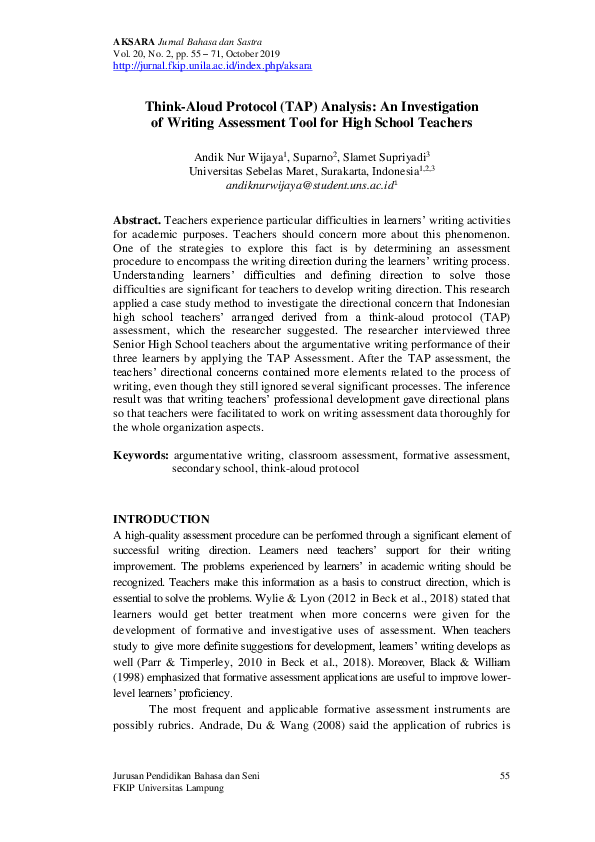(PDF) Think-Aloud Protocol (TAP) Analysis: An Investigation of Writing ...