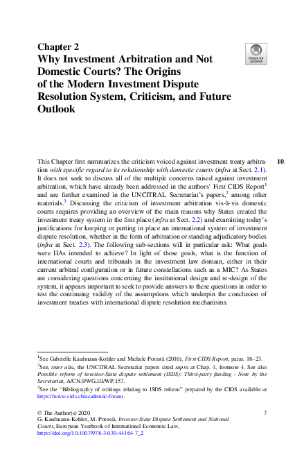 (PDF) Why Investment Arbitration and Not Domestic Courts? The Origins ...