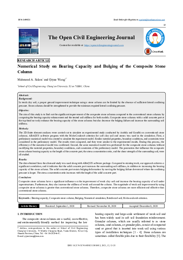 (PDF) Numerical Study on Bearing Capacity and Bulging of the Composite ...