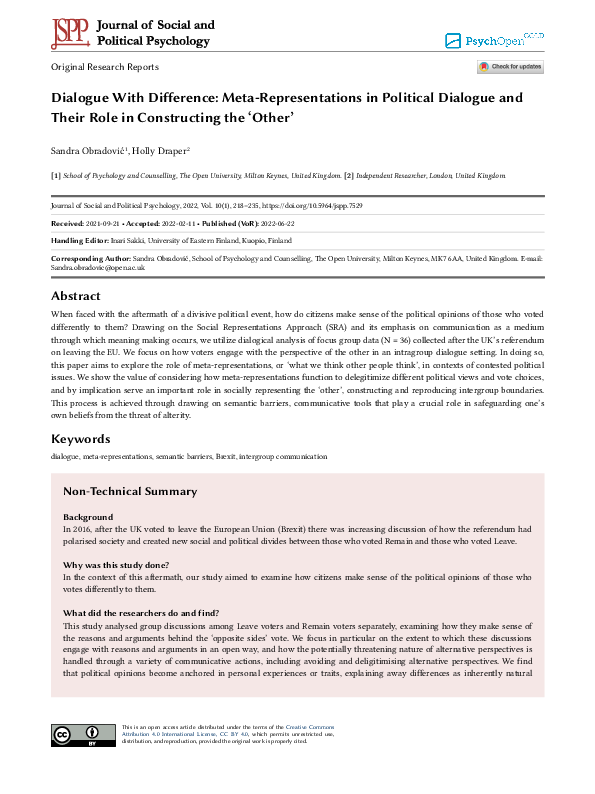 (PDF) Dialogue with difference: Meta-representations in political ...