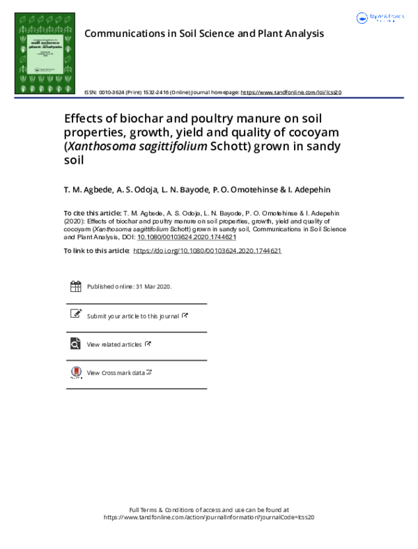 (PDF) Effects of biochar and poultry manure on soil properties, growth ...