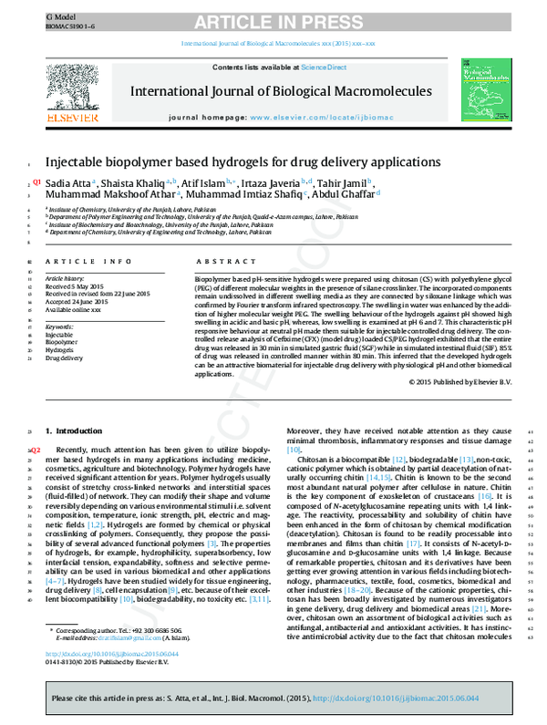 (PDF) Injectable biopolymer based hydrogels for drug delivery applications