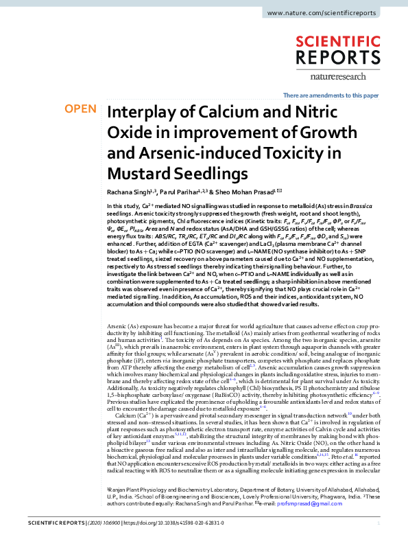 (PDF) Interplay of Calcium and Nitric Oxide in improvement of Growth ...