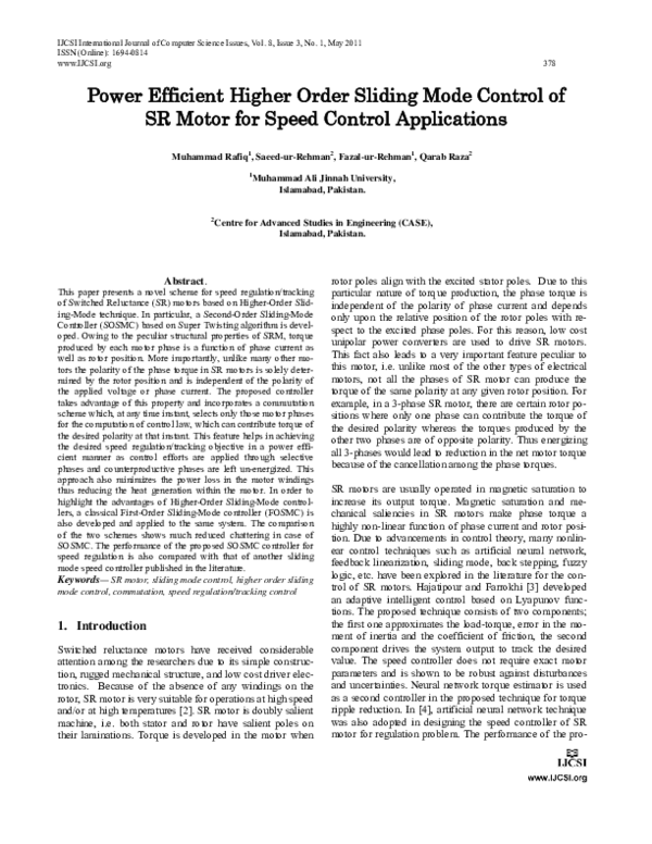 (PDF) Power Efficient Higher Order Sliding Mode Control of SR Motor for ...