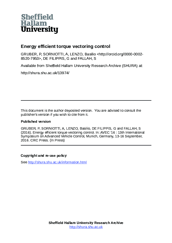 (PDF) Energy efficient torque vectoring control Basilio Lenzo