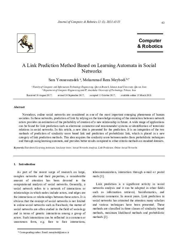 (PDF) A Link Prediction Method Based on Learning Automata in Social ...