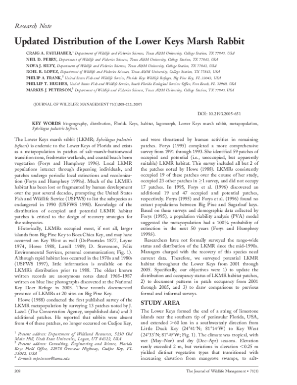 (PDF) Updated Distribution of the Lower Keys Marsh Rabbit