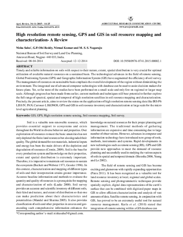 (PDF) High resolution remote sensing, GPS and GIS in soil resource ...