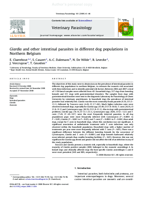 (PDF) Giardia and other intestinal parasites in different dog ...