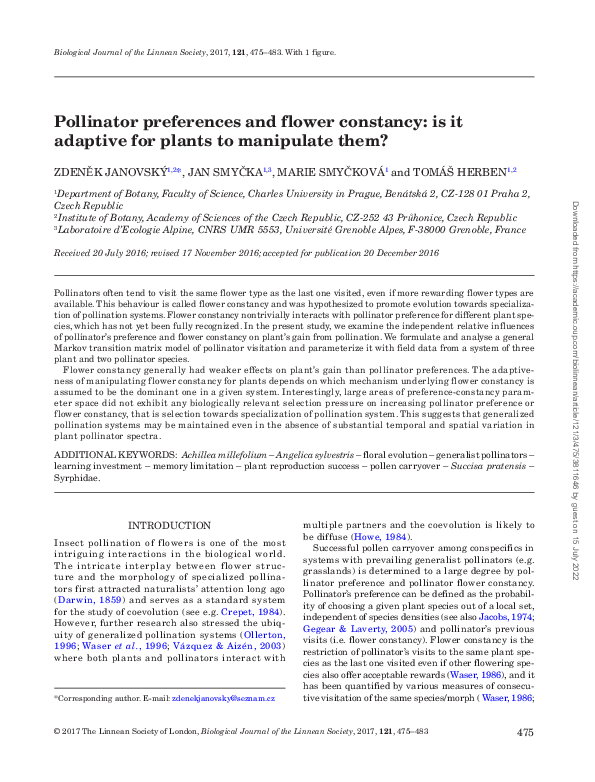 (PDF) Pollinator preferences and flower constancy: is it adaptive for ...