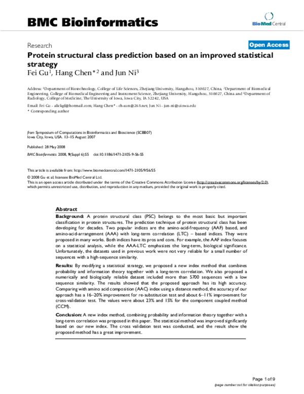 (PDF) Protein structural class prediction based on an improved ...