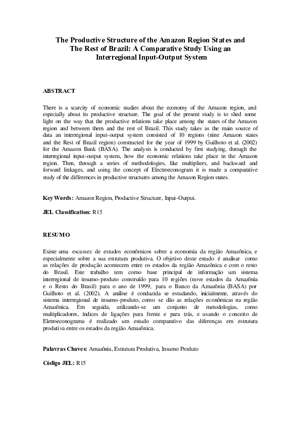 (PDF) The Productive Structure of the Amazon Region States and the Rest ...