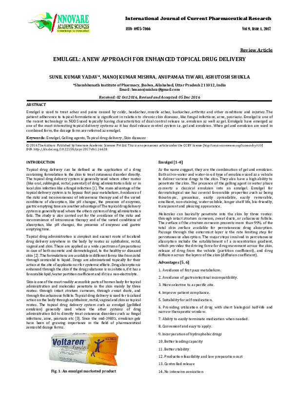 (PDF) Emulgel: A New Approach for Enhanced Topical Drug Delivery