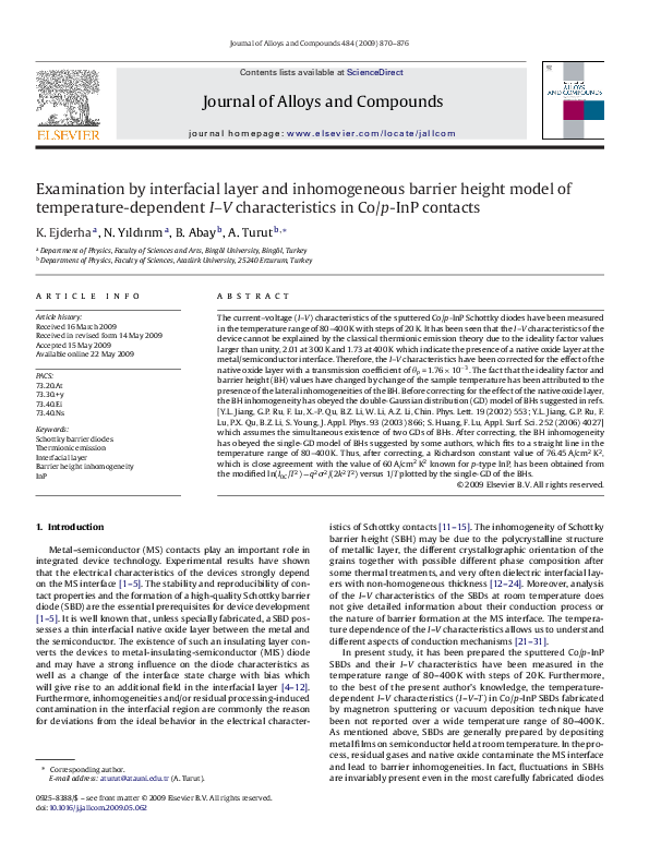 (PDF) Examination by interfacial layer and inhomogeneous barrier height ...