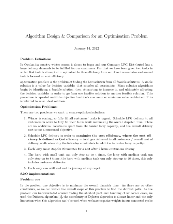 (PDF) Algorithm Design & Comparison for an Optimisation Problem