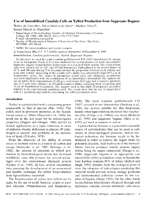 (PDF) Use of Immobilized Candida Cells on Xylitol Production from