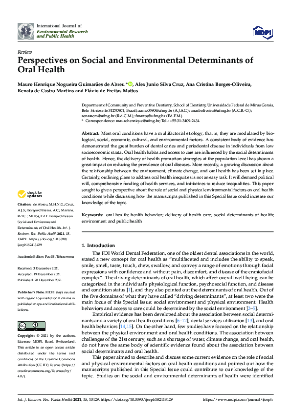 (PDF) Perspectives on Social and Environmental Determinants of Oral Health