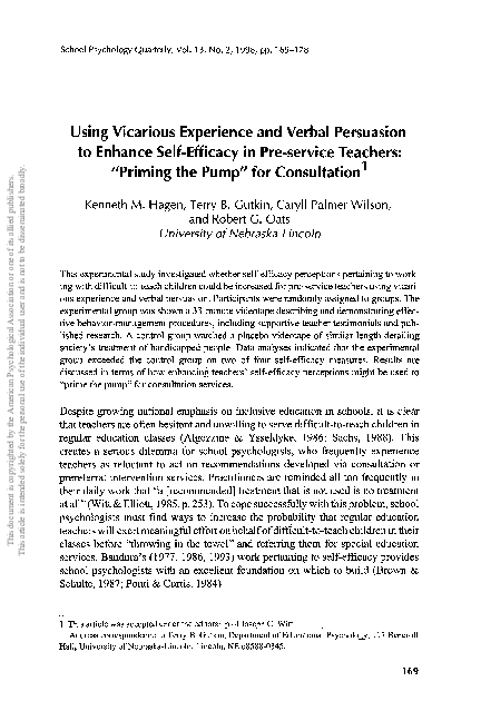 (PDF) Using vicarious experience and verbal persuasion to enhance self ...
