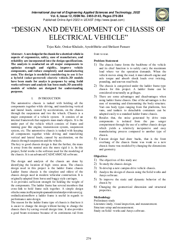 (PDF) Design and Development of Chassis of Electrical Vehicle Tejas
