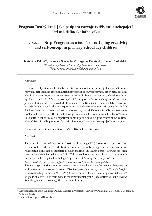 (PDF) The Second Step Program as a tool for developing creativity and ...