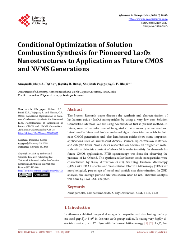 (PDF) Conditional Optimization of Solution Combustion Synthesis for ...