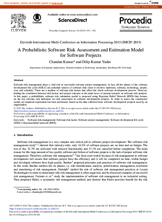 (PDF) A Probabilistic Software Risk Assessment and Estimation Model for ...