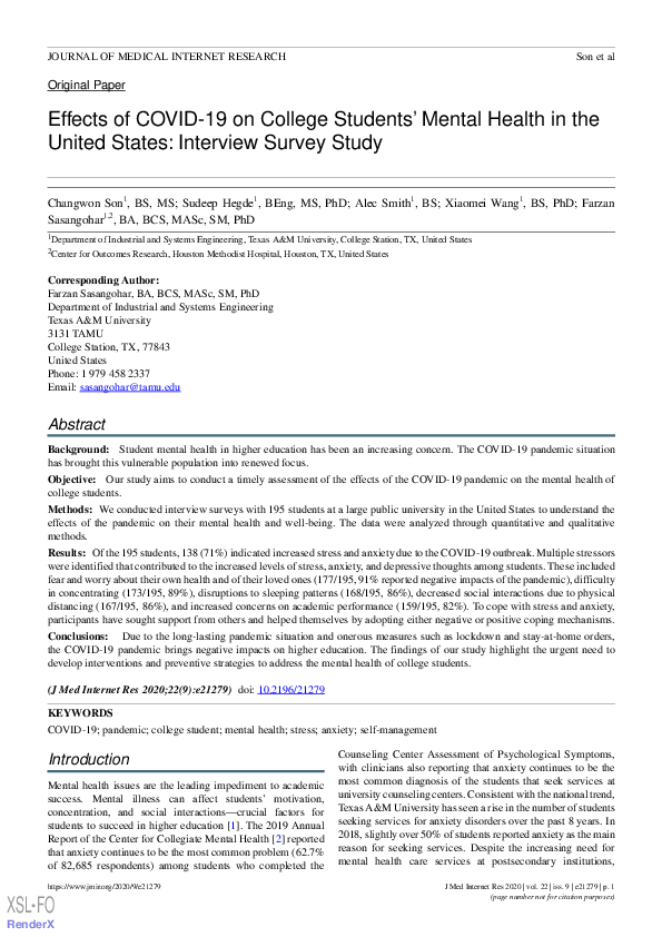(PDF) Effects of COVID-19 on College Students’ Mental Health in the ...