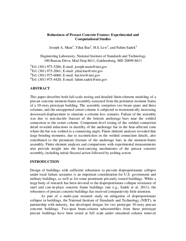 (PDF) Robustness of Precast Concrete Frames: Experimental and ...