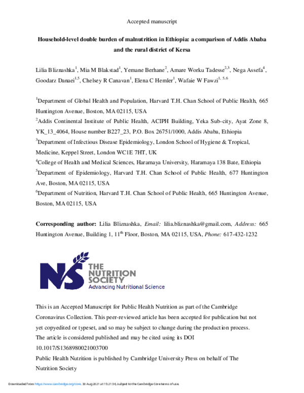 (PDF) Household-level double burden of malnutrition in Ethiopia: a ...