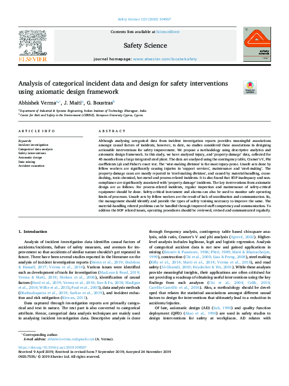 (PDF) Analysis of categorical incident data and design for safety ...