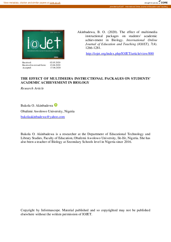 (PDF) The Effect of Multimedia Instructional Packages on Students ...
