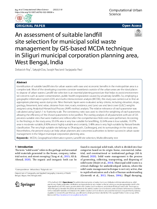 (PDF) An assessment of suitable landfill site selection for municipal ...