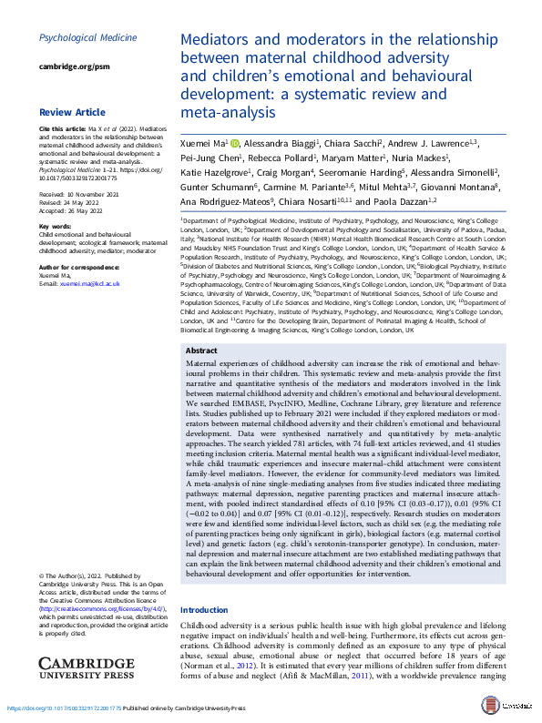 (PDF) Mediators and moderators in the relationship between maternal ...