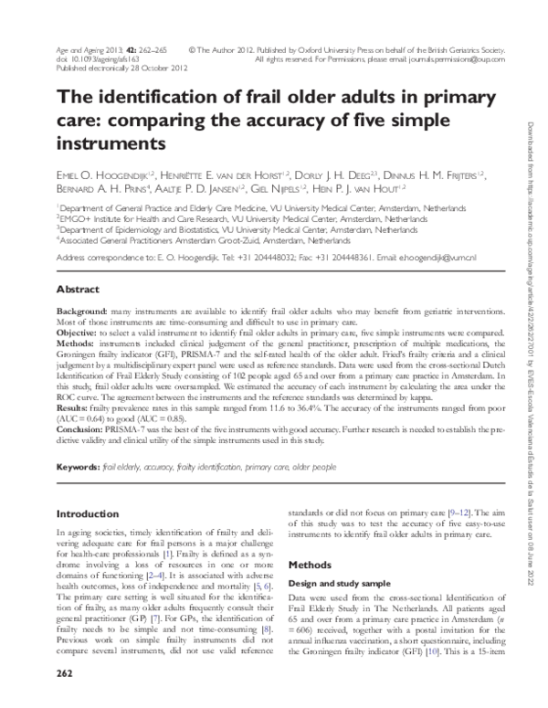 (PDF) The identification of frail older adults in primary care ...