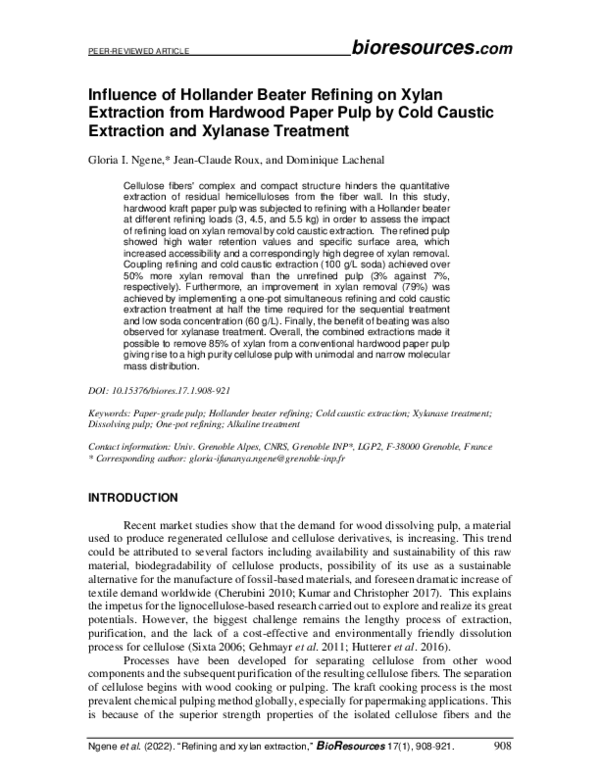 (PDF) Influence of Hollander beater refining on xylan extraction from ...