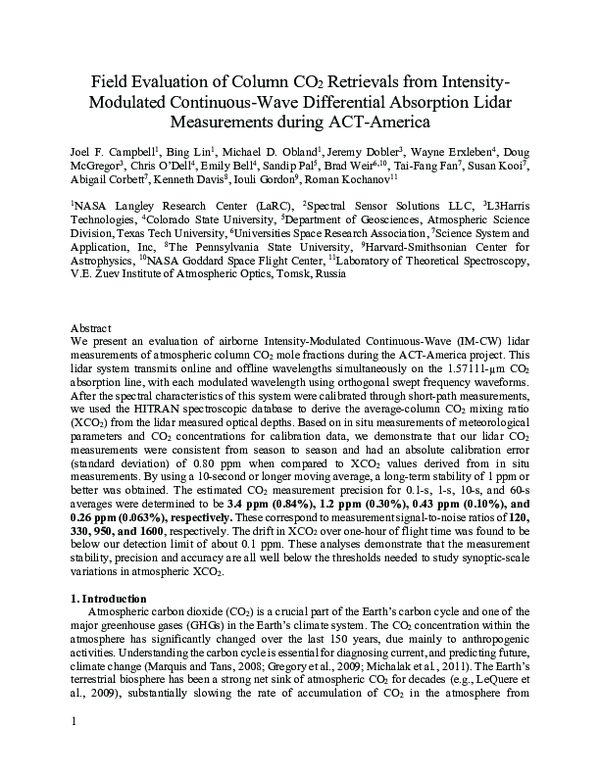 (PDF) Field Evaluation of Column CO 2 Retrievals From Intensity ...