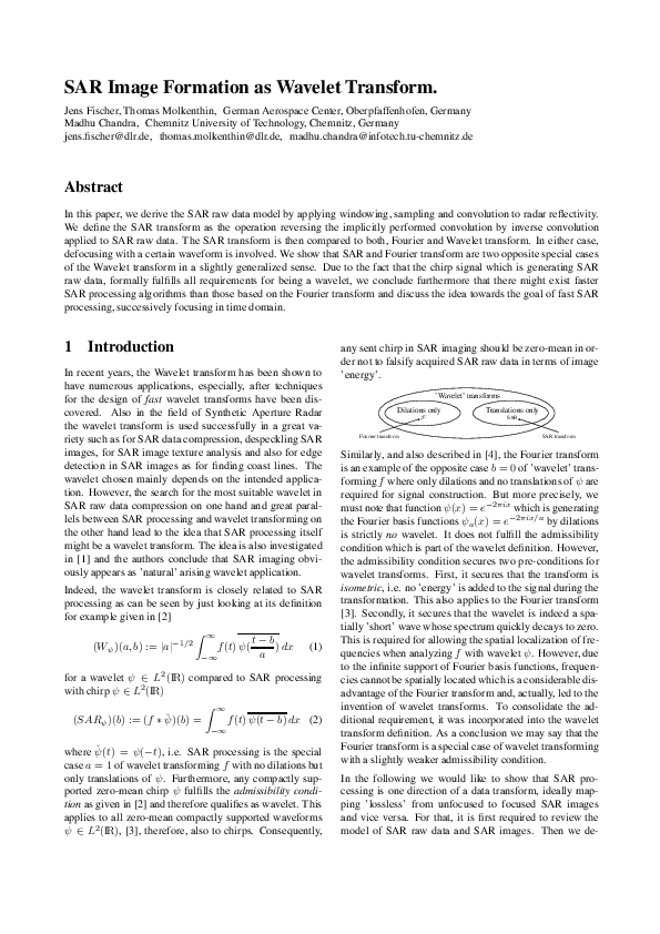 (PDF) SAR Image Formation as Wavelet Transform