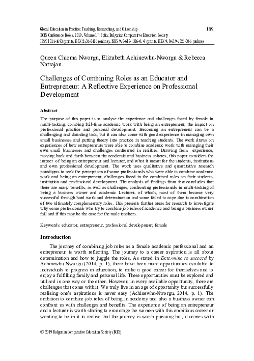 (PDF) Challenges of Combining Roles as an Educator and Entrepreneur: A ...