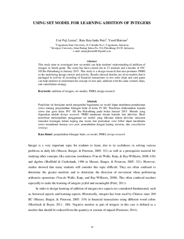 (PDF) Using Set Model for Learning Addition of Integers