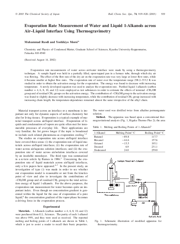 (PDF) Evaporation Rate Measurement of Water and Liquid 1-Alkanols ...
