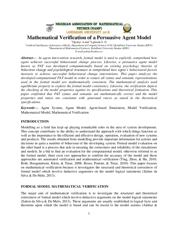 (PDF) Mathematical Verification of a Persuasive Agent Model