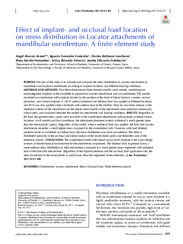 (PDF) Effect of implant and occlusal load location on stress