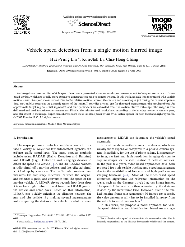 (PDF) Vehicle speed detection from a single motion blurred image